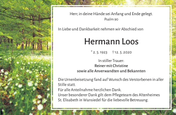 Traueranzeige von Hermann Loos von Frankenpost