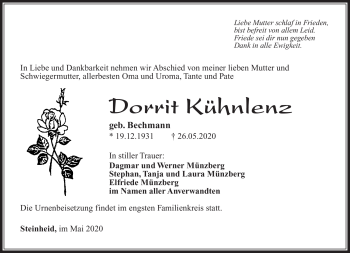 Traueranzeige von Dorrit Kühnlenz von Südthüringer Presse