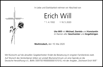 Traueranzeige von Erich Will von Neue Presse Coburg