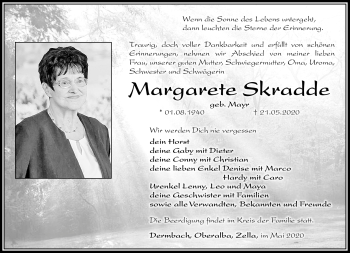 Traueranzeige von Margarete Skradde von Südthüringer Presse