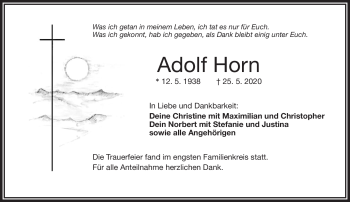 Traueranzeige von Adolf Horn von Frankenpost