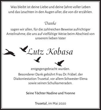 Traueranzeige von Lutz Kobasa von Südthüringer Presse