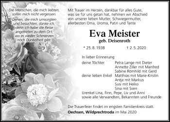 Traueranzeige von Eva Meister von Südthüringer Presse