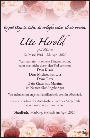 Traueranzeige von Ute Herold von Südthüringer Presse