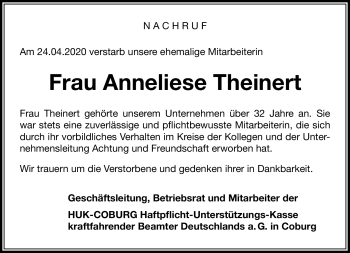 Traueranzeige von Anneliese Theinert von Neue Presse Coburg