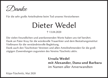 Traueranzeige von Dieter Wedel von Neue Presse Coburg