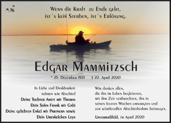 Traueranzeige von Edgar Mammitzsch von Südthüringer Presse