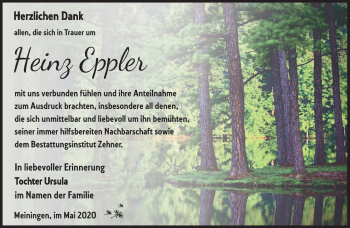 Traueranzeige von Heinz Eppler von Südthüringer Presse