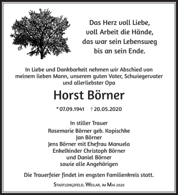 Traueranzeige von Horst Börner von Südthüringer Presse