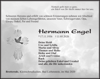Traueranzeige von Hermann Engel von Südthüringer Presse