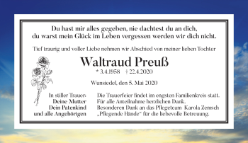 Traueranzeige von Waltraud Preuß von Frankenpost