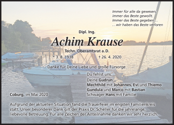 Traueranzeige von Achim Krause von Neue Presse Coburg