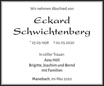 Traueranzeige von Eckard Schwichtenberg von Südthüringer Presse