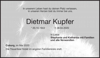 Traueranzeige von Dietmar Kupfer von Neue Presse Coburg