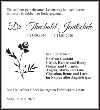 Traueranzeige von Theobald Jenitschek von Südthüringer Presse