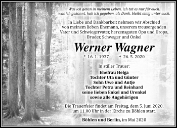 Traueranzeige von Werner Wagner von Südthüringer Presse