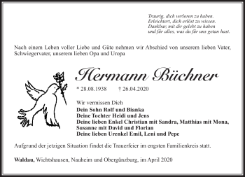 Traueranzeige von Hermann Büchner von Südthüringer Presse