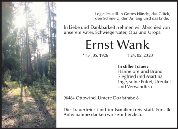 Traueranzeige von Ernst Wank von Neue Presse Coburg