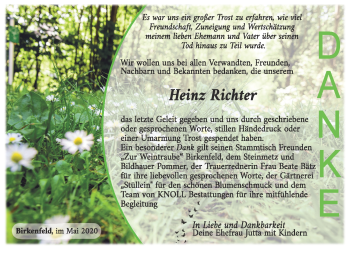 Traueranzeige von Heinz Richter von Südthüringer Presse