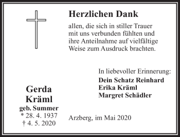 Traueranzeige von Gerda Kräml von Frankenpost