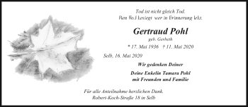 Traueranzeige von Gertraud Pohl von Frankenpost