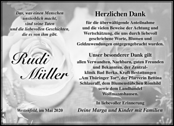 Traueranzeige von Rudi Müller von Südthüringer Presse