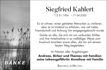 Traueranzeige von Siegfried Kahlert von Südthüringer Presse