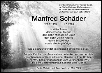 Traueranzeige von Manfred Schäder von Südthüringer Presse