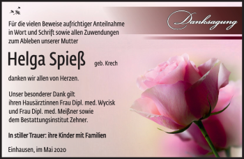 Traueranzeige von Helga Spieß von Südthüringer Presse