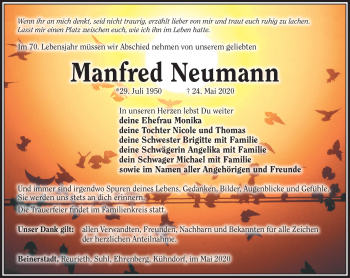Traueranzeige von Manfred Neumann von Südthüringer Presse