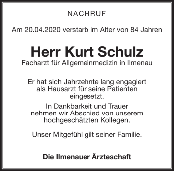 Traueranzeige von Kurt Schulz von Südthüringer Presse