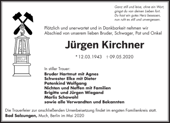 Traueranzeige von Jürgen Kirchner von Südthüringer Presse