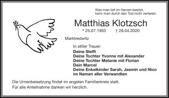 Traueranzeige von Matthias Klotzsch von Frankenpost