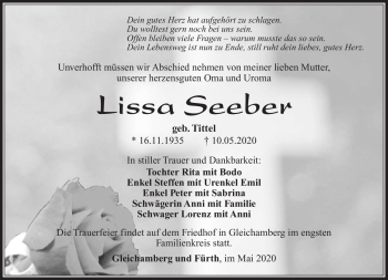 Traueranzeige von Lissa Seeber von Südthüringer Presse