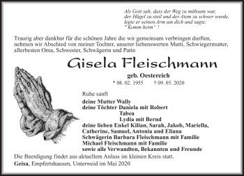 Traueranzeige von Gisela Fleischmann von Südthüringer Presse