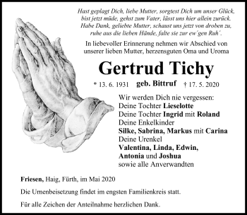 Traueranzeige von Gertrud Tichy von Neue Presse Coburg