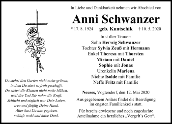 Traueranzeige von Anni Schwanzer von Neue Presse Coburg