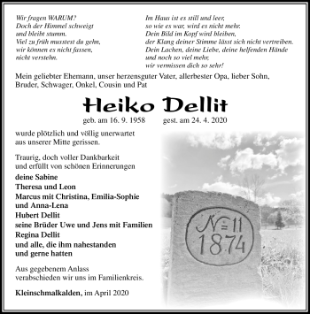 Traueranzeige von Heiko Dellit von Südthüringer Presse