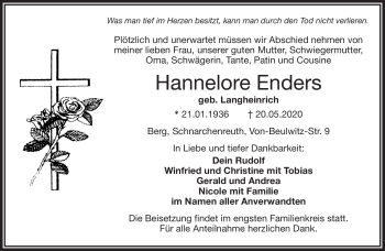 Traueranzeige von Hannelore Enders von Frankenpost