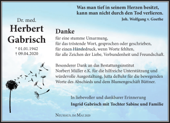 Traueranzeige von Herbert Gabrisch von Südthüringer Presse