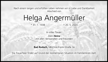 Traueranzeige von Helga Angermüller von Neue Presse Coburg