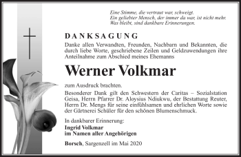 Traueranzeige von Werner Volkmar von Südthüringer Presse