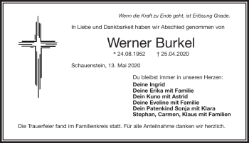 Traueranzeige von Werner Burkel von Frankenpost