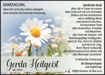 Traueranzeige von Gerda Heilgeist von Südthüringer Presse