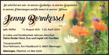 Traueranzeige von Jenni Bornkessel von Südthüringer Presse