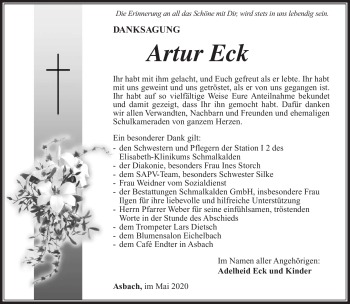 Traueranzeige von Artur Eck von Südthüringer Presse