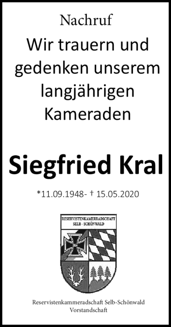 Traueranzeige von Siegfried Kral von Frankenpost
