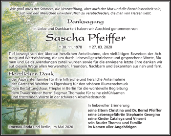 Traueranzeige von Sascha Pfeiffer von Südthüringer Presse