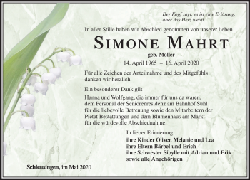 Traueranzeige von Simone Mahrt von Südthüringer Presse