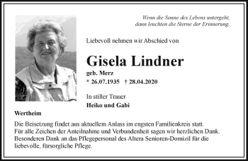 Traueranzeige von Gisela Lindner von Südthüringer Presse